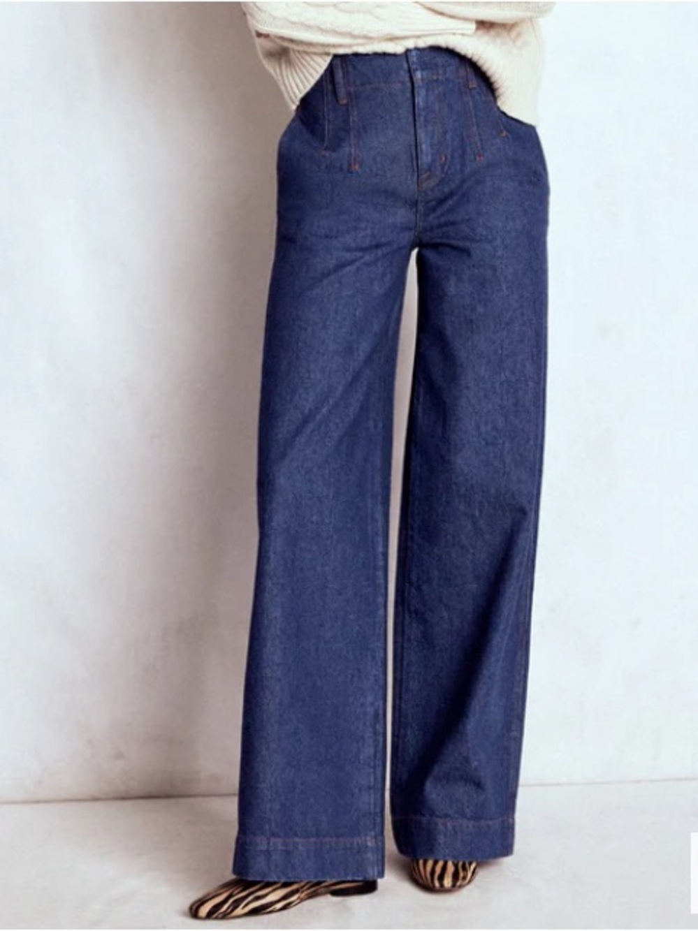 NWT BODEN Stitch Detail Wide Leg Jeans Indigo Dark Wash Size W31P - Picture 2 of 15